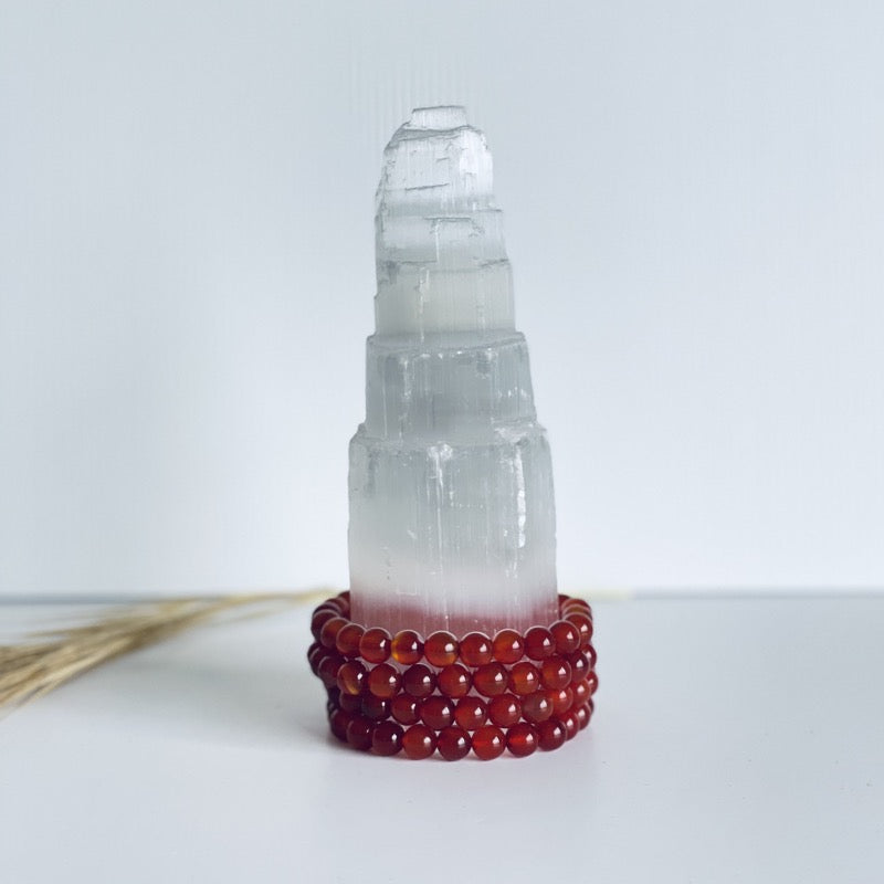 carnelian bracelet on selenite